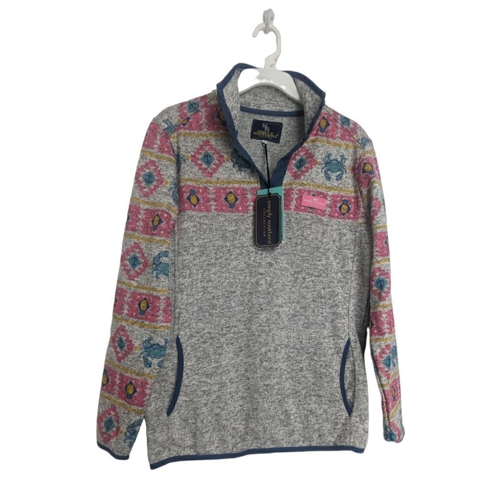 Simply Southern Crab Knit Snap Pullover in Smoke Grey Women's Size Small -NEW-